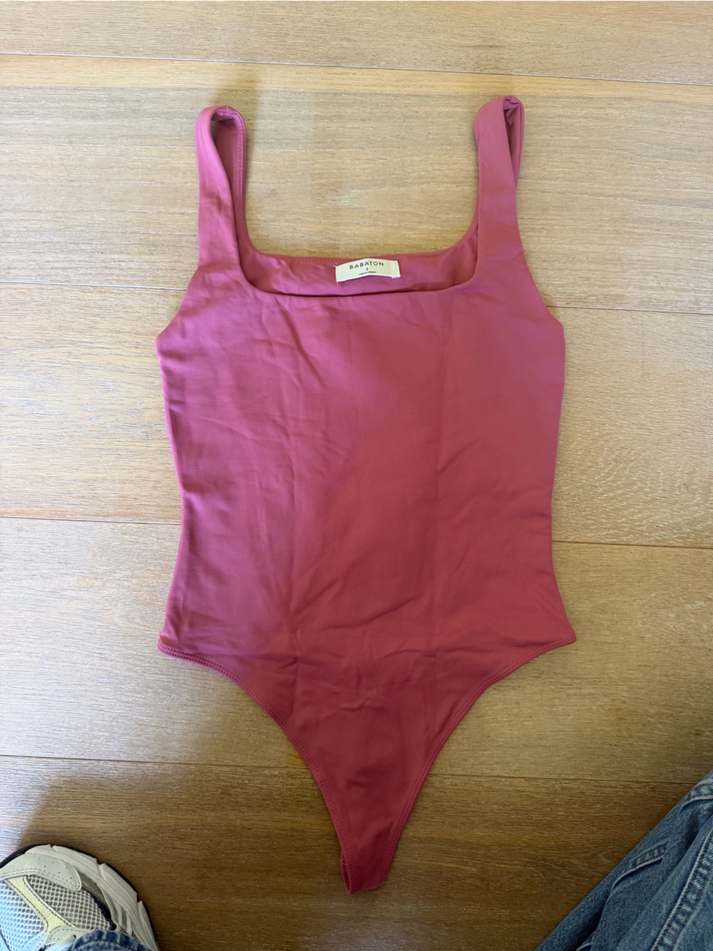 Aritzia Ribbed Square-Neck Bodysuit in Rose